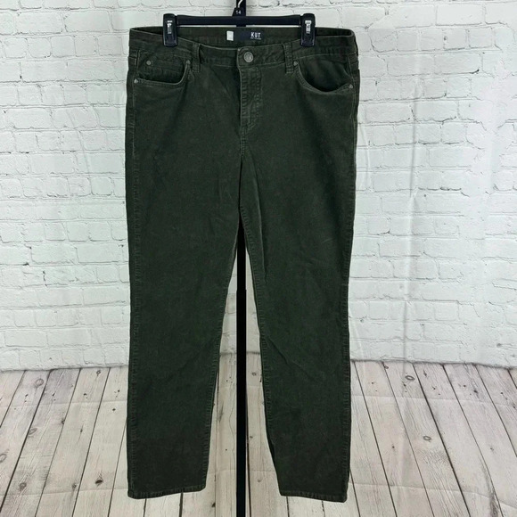 Kut From The Kloth Catherine Boyfriend Style Green Corduroy Pants Size 14 - Picture 1 of 7